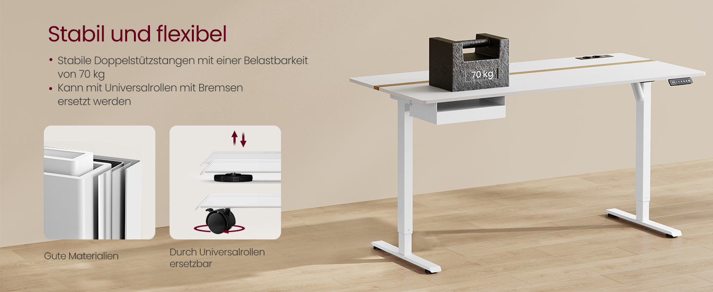 Електричний регульований стіл VASAGLE 120x60 см, білий + горіховий, з пам'яттю висоти, з розетками та ящиком