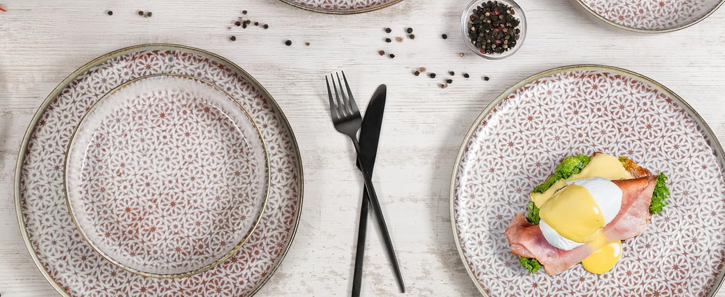 Набір посуду Moritz & Moritz ALHAMBRA на 12 осіб (36 предметів) з високоякісного порцеляну - сучасний сервіз, тарілки, десертні тарілки, піали