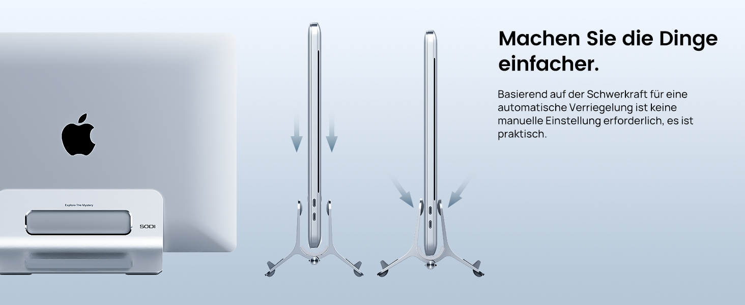 Підставка для ноутбука SODI вертикальна, автоматична, з алюмінію, для MacBook Pro/Air, ноутбуків, планшетів, телефонів (срібна)
