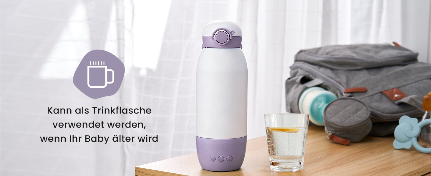 Підігрівач для пляшечок GROWNSY: портативний, для подорожей, 10000mAh, 600мл, точний контроль температури, рожевий/фіолетовий