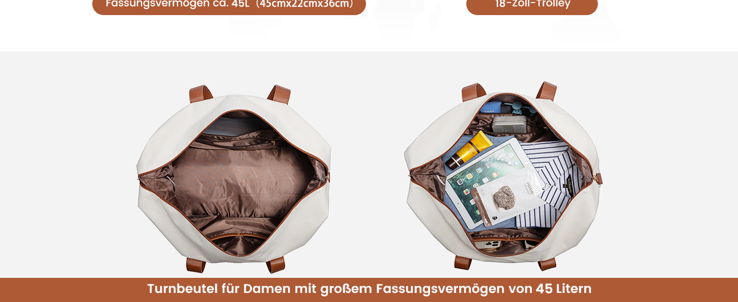 Спортивна сумка LOVEVOOK для подорожей: дорожня сумка-валіза, дорожня сумка-мішок, сумка для одягу, валіза для ручної поклажі, сумка для пологів, з відділенням для взуття та косметичкою, бежево-коричнево-чорна