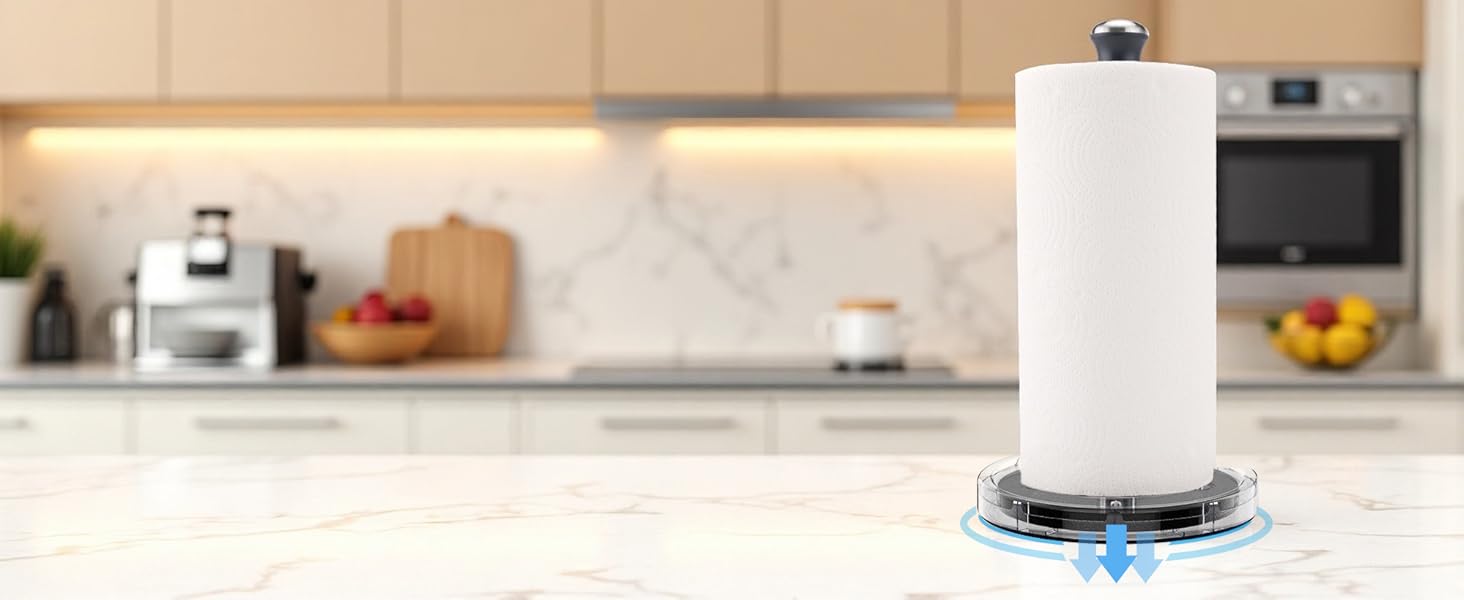 Тримач для паперових рушників KITCHENDAO на стільницю, стійкий сталевий диспенсер з поворотним механізмом та адгезивною основою, чорний