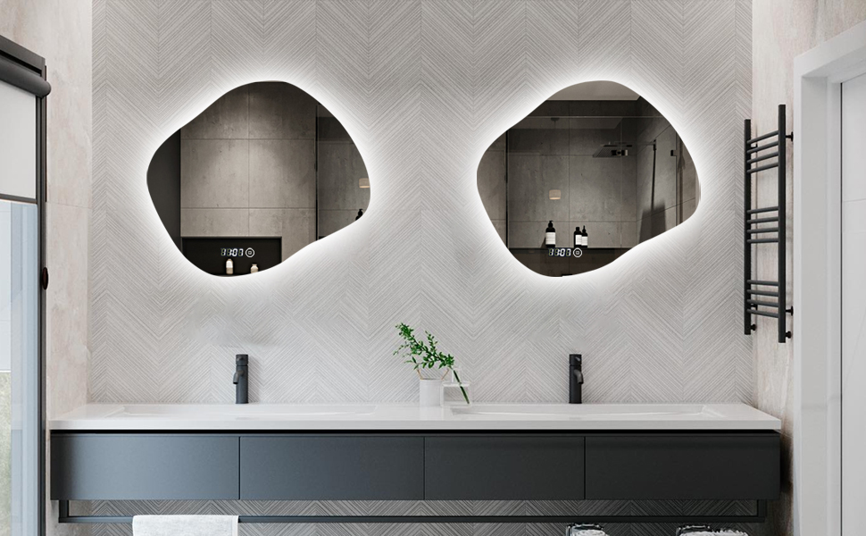 Дзеркало для ванної кімнати з підсвічуванням та годинником Boromal 50x70 см, 3 кольори світла, диммування, LED, сенсорне управління