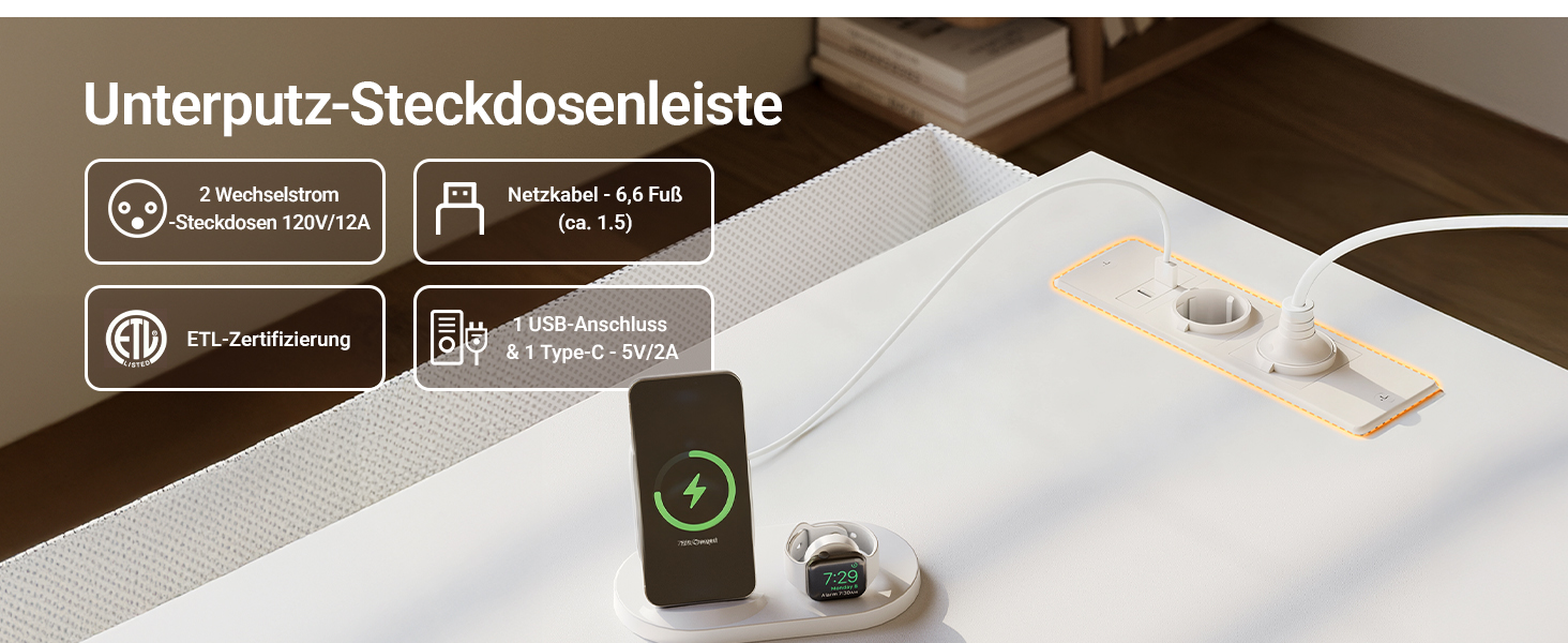 Компактний письмовий стіл Claiks з 3 ящиками, 100x60 см. Комп'ютерний стіл з розетками та USB-портами для дому та офісу