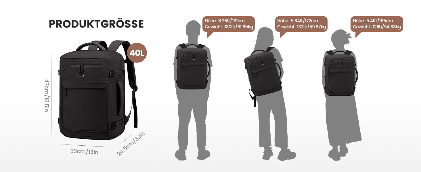 Рюкзак жіночий LOVEVOOK 40L для подорожей та авіаперельотів, Carry On, Beige Khaki