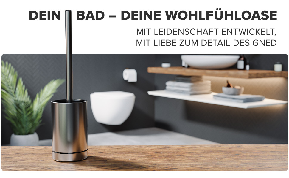 Торцева щітка для унітазу ROMO | Силіконова щітка для унітазу | З вентиляцією | Свободно стояча | Змінний насадок з нержавіючої сталі | Знімна підставка для крапель | Торцева щітка без кріплення до стіни (Без бачка, Срібна)