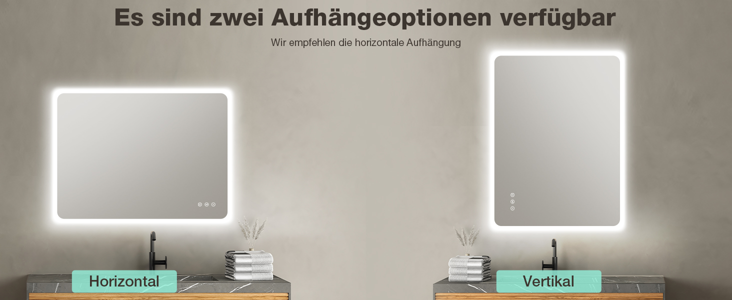 Дзеркало для ванної кімнати GIMBELEN LED з підсвічуванням 80x60 см, прямокутне, сенсорне керування, регулювання яскравості, 3 кольори світла, антизапарник, вертикальна/горизонтальна установка
