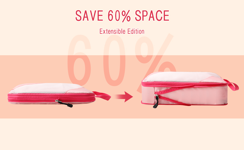 Набір компресійних органайзерів для подорожей AiQInu (5 шт.), ультралегкі сумки для пакування одягу в валізу з мішком для взуття та прання, рожеві