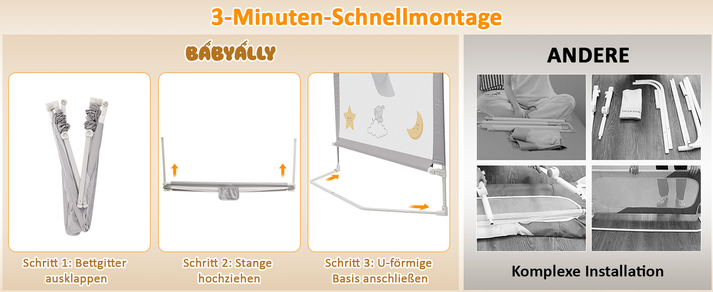 Бортики для ліжка дитячі 3 шт. (2x200 см + 1x180 см) складані, захист від випадання, малюнок - слоники