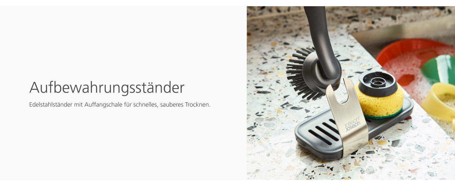 Набір для миття посуду Joseph Joseph SinkTech з підставкою з нержавіючої сталі, міцні щетинки, замінні насадки та підставка для насадок