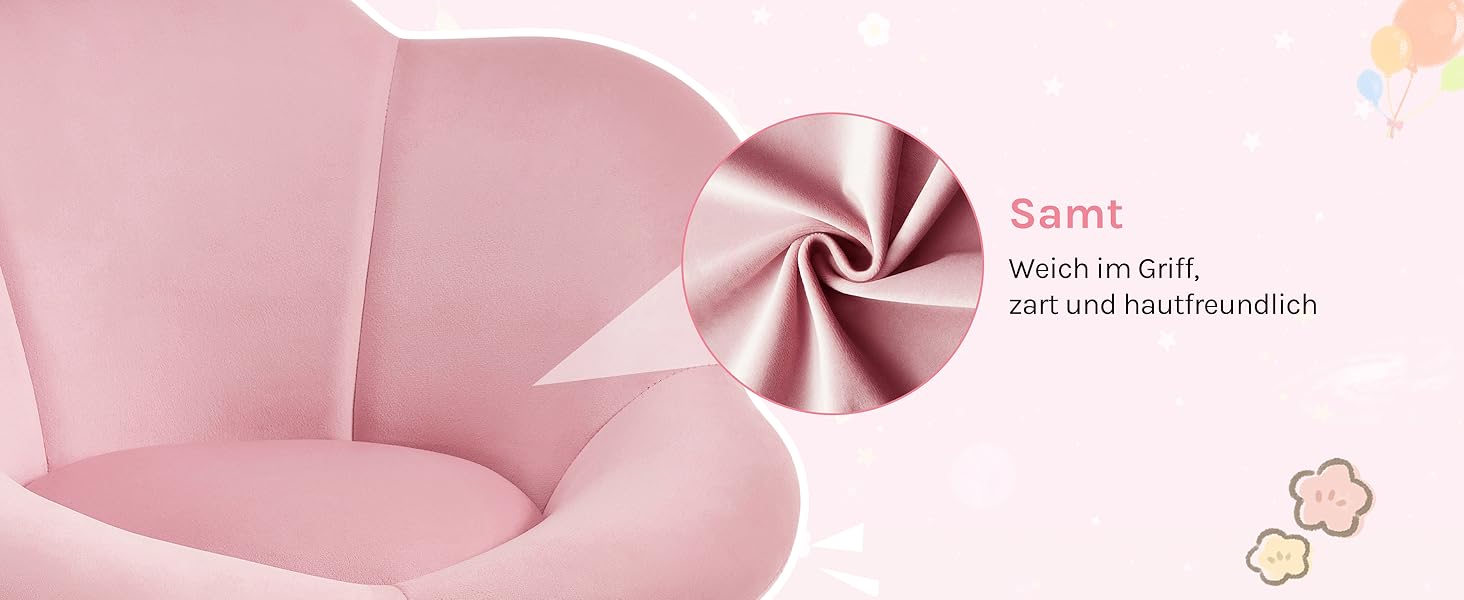 Дитячий ергономічний стілець WOLTU для столу, туалетного столика, офісу, регульована висота, оксамит, світло-фіолетовий