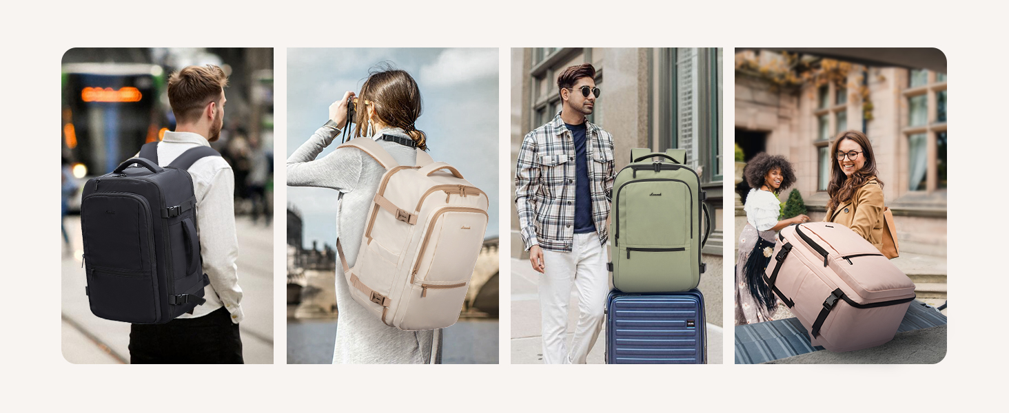 LOVEVOOK Рюкзак для ручної поклажі, 40L, для подорожей, чоловічий/жіночий, для ноутбука 17 дюймів, водонепроникний, рюкзак-валіза, для вихідних, роботи, відпустки, бежевий (бежевий+хакі)