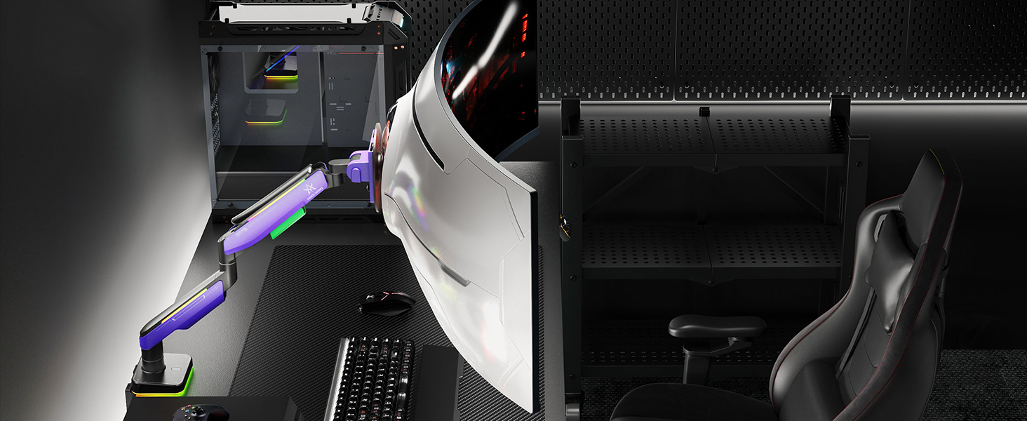 Кріплення для монітора ARES WING Gaming – для моніторів 17-49 дюймів, RGB, витримує до 20 кг, VESA 75/100 мм (фіолетовий)