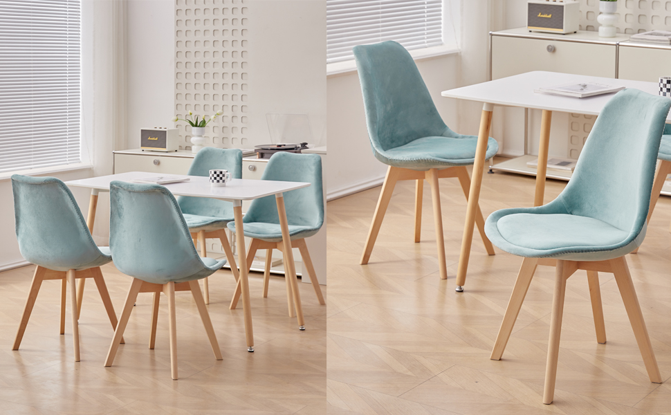 Набір обідніх стільців 6 шт., масивні дерев'яні ніжки, знімні подушки, кухонні стільці, сучасний дизайн. (6 стільців, 8 стільців, гусячий пух, зелений)