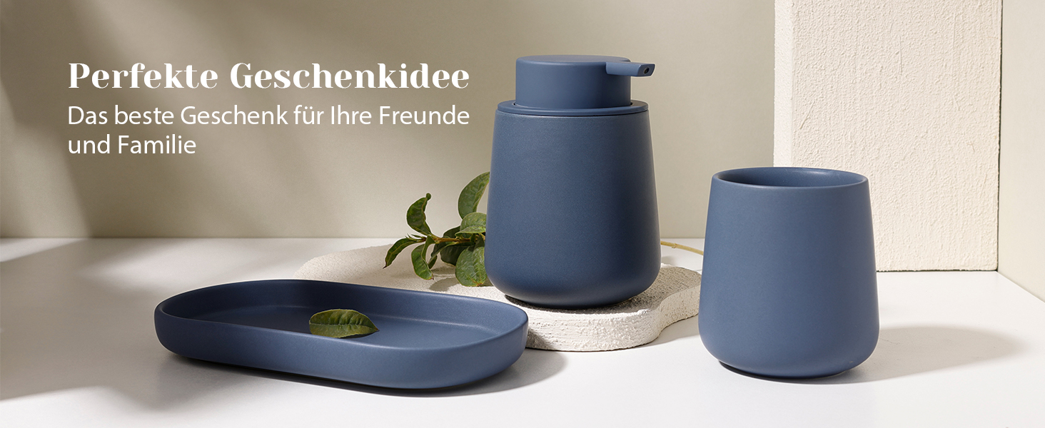 Набір для ванної кімнати блакитного кольору, керамічний аксесуар для ванної кімнати, 3-частинний, декоративний набір дозаторів мила, стакан для зубної пасти та підставка для прикрас, підходить для ванної кімнати, умивальника, готелю, для рідкого мила