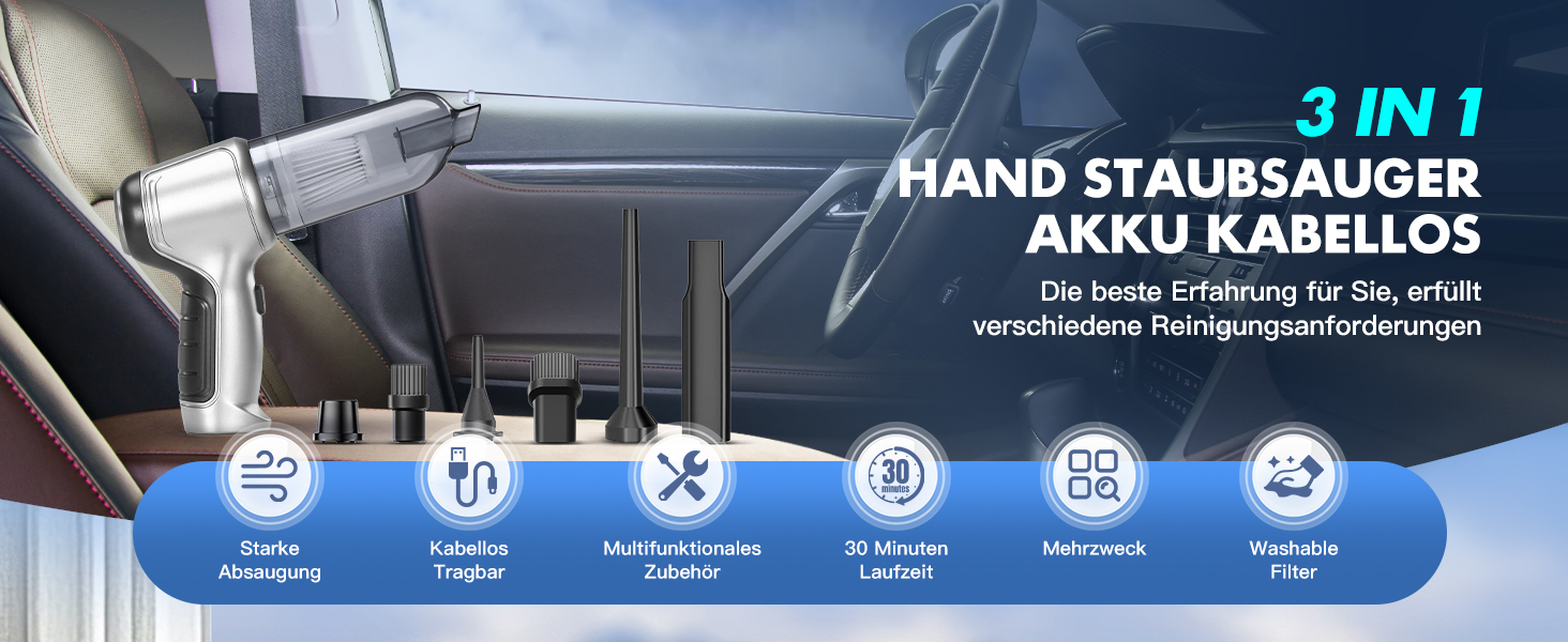 Акумуляторний ручний автомобільний пилосос WYRIAZA — потужний бездротовий міні-пилосос для авто та дому