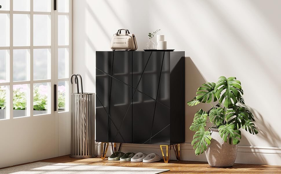 Шафа для взуття HOMCOM з 2 дверцятами, 3 регульовані полиці, на 15-20 пар, чорна, 72 x 31,5 x 95 см