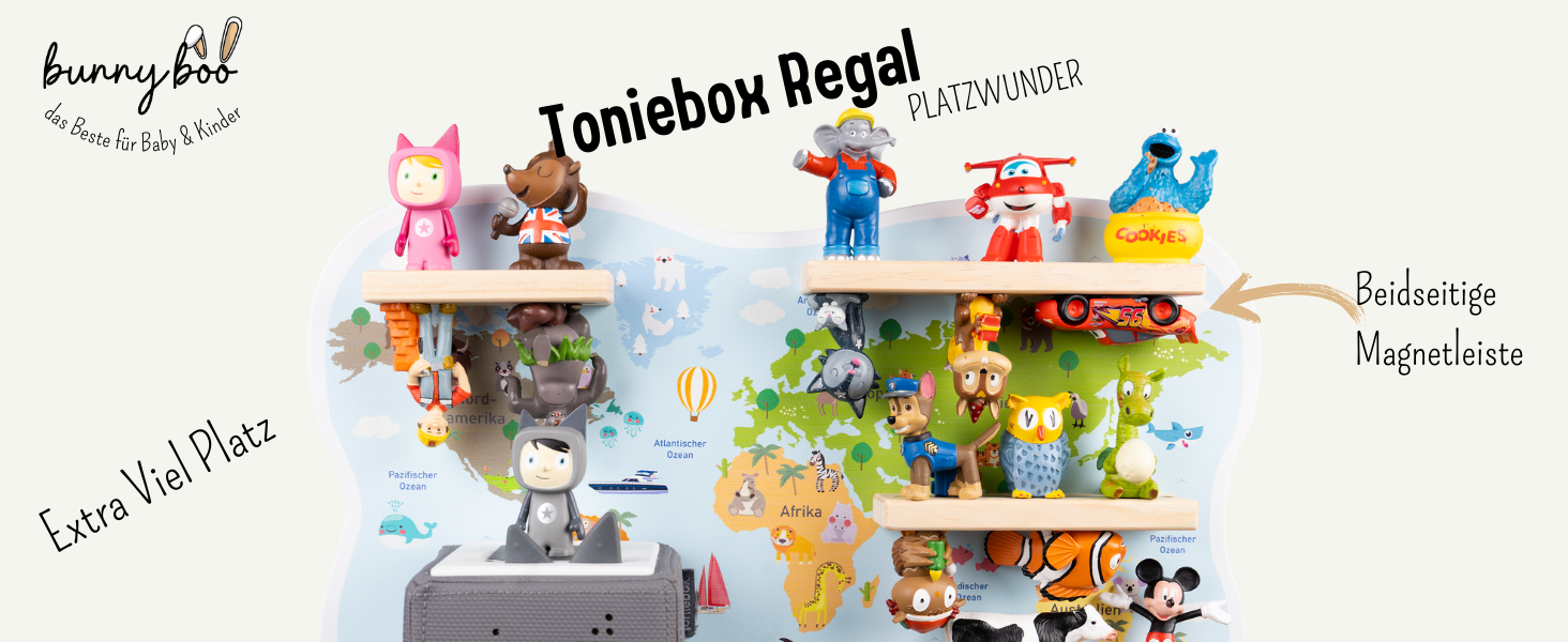 Полиця bunnyboo Toniebox - для Toniebox і фігурок - достатньо місця для 32 аудіофігурок Tonie - карта світу - перевірена якість - для хлопчиків і дівчаток