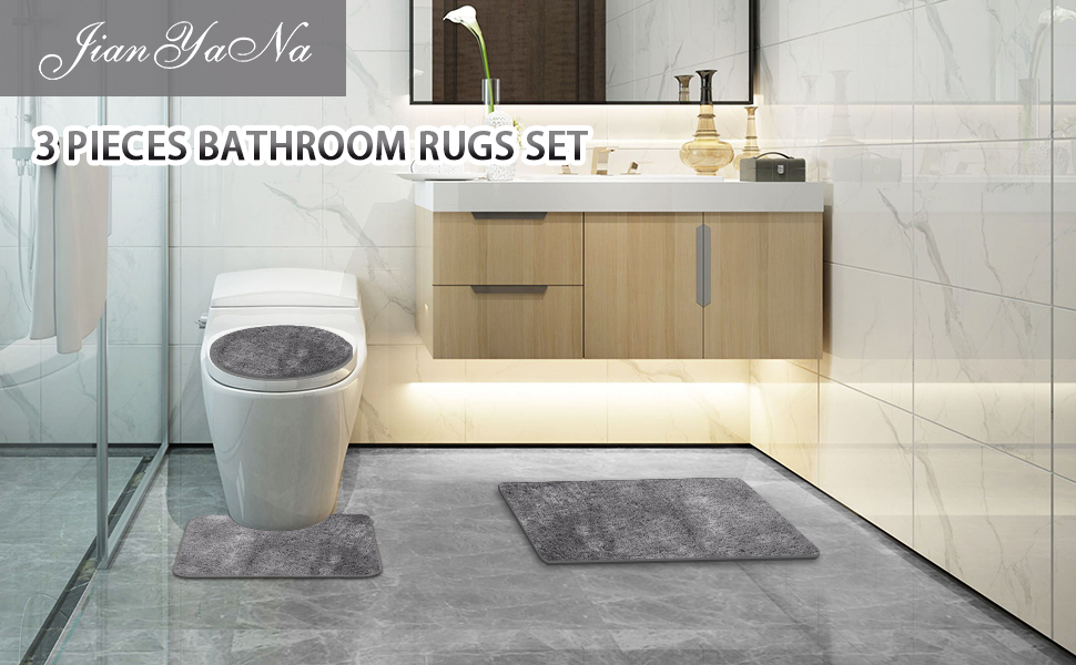 Комплект килимків для ванної кімнати Jianyana: м'які, нековзні, з мікрофібри (3 шт.)