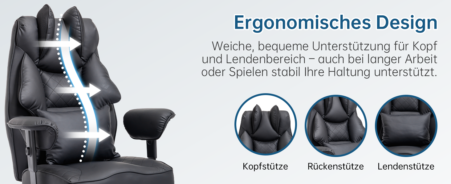 Офісний крісло Asukale Ergonomic 200kg з підніжкою, поперековою подушкою та широким сидінням, регульоване по висоті, імітація замші (чорний)