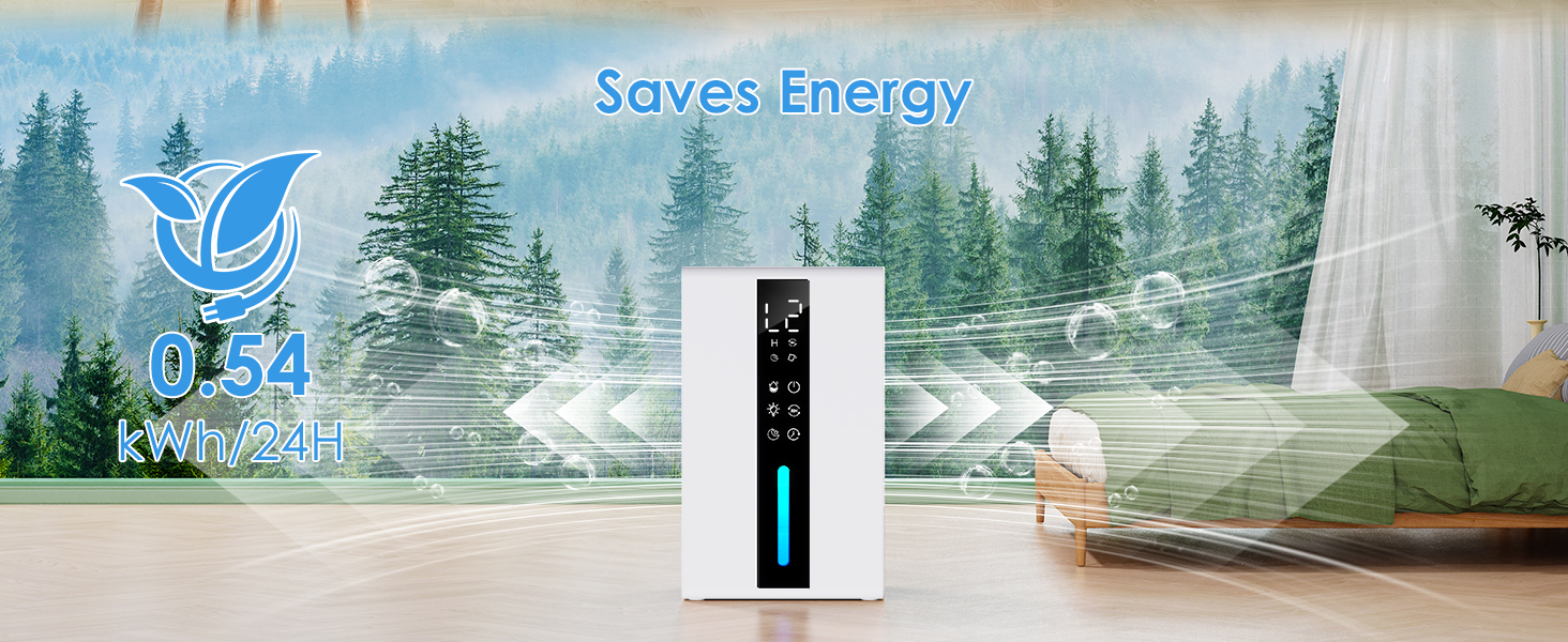 Електричний осушувач повітря з баком для води - 3 швидкості, 2 режими, таймер 48H, авто-стоп, захист від замерзання, для спальні та ванної кімнати (1800 мл)
