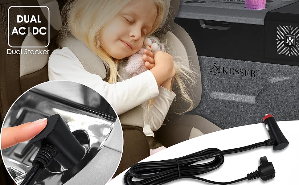 Електрична холодильна та морозильна камера KESSER® Kompressor, 50 літрів з керуванням через APP, USB, 12/24V/230V, телескопічна стійка, акумулятори холоду, колеса, охолодження до -20°C для авто, вантажівок, човнів, антрацит/чорний