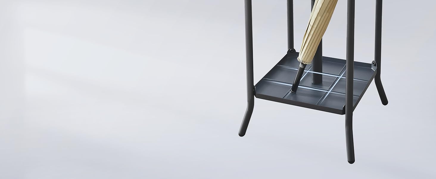 Настінна/підлогова вішалка для одягу FAVOOSTY з підставкою для парасольки, 12 гачків, срібна/чорна