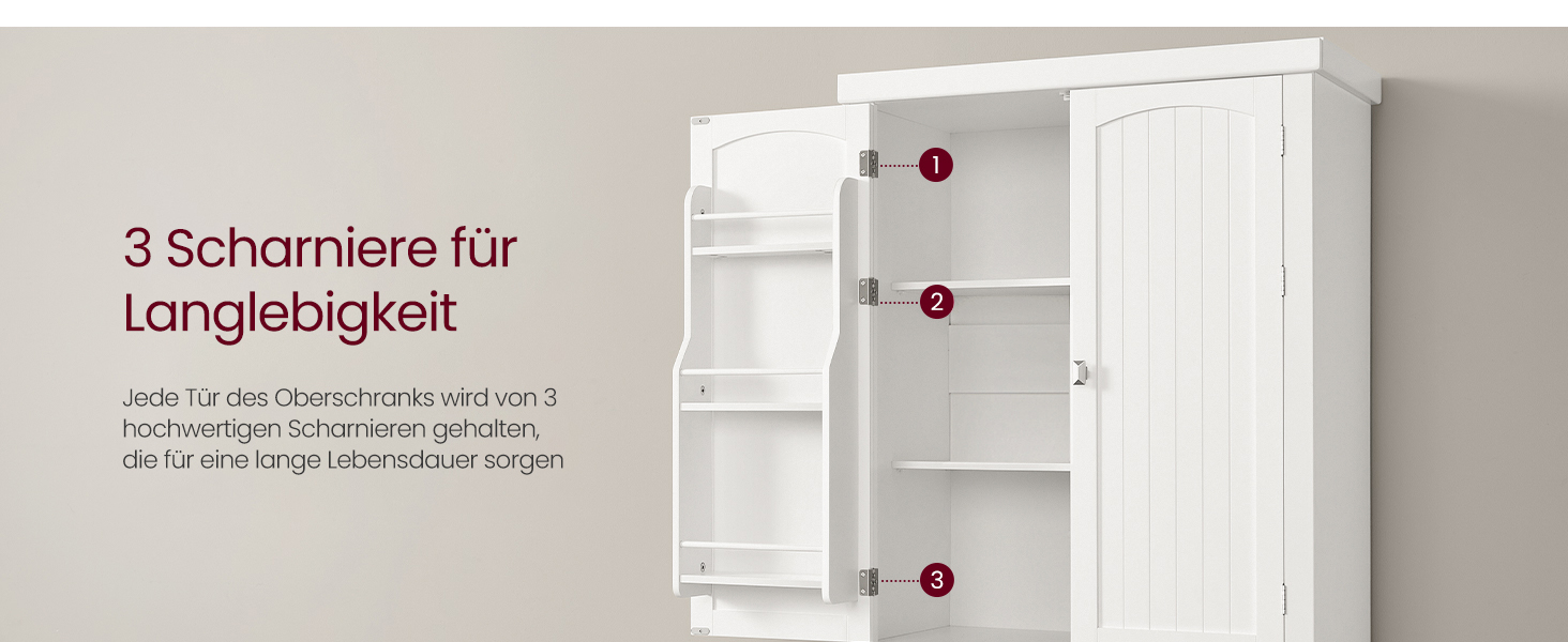 Шафа кухонна VASAGLE, висока, буфет-вітрина, з регульованими полицями, з ящиками, для кухні/вітальні, 40 x 76 x 182,1 см, білий BBC561W21