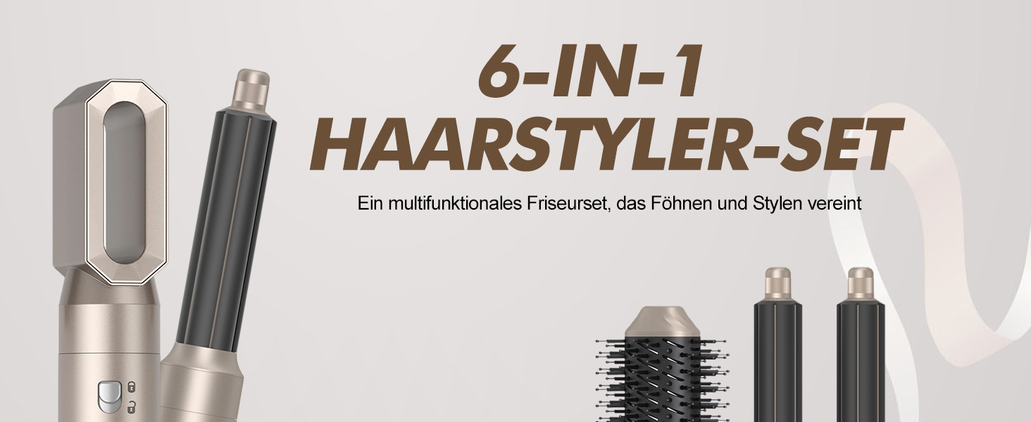 Airstyler 6 в 1 Gold 1000W: Фен-щітка, плойка, випрямляч для волосся – професійний набір для укладки