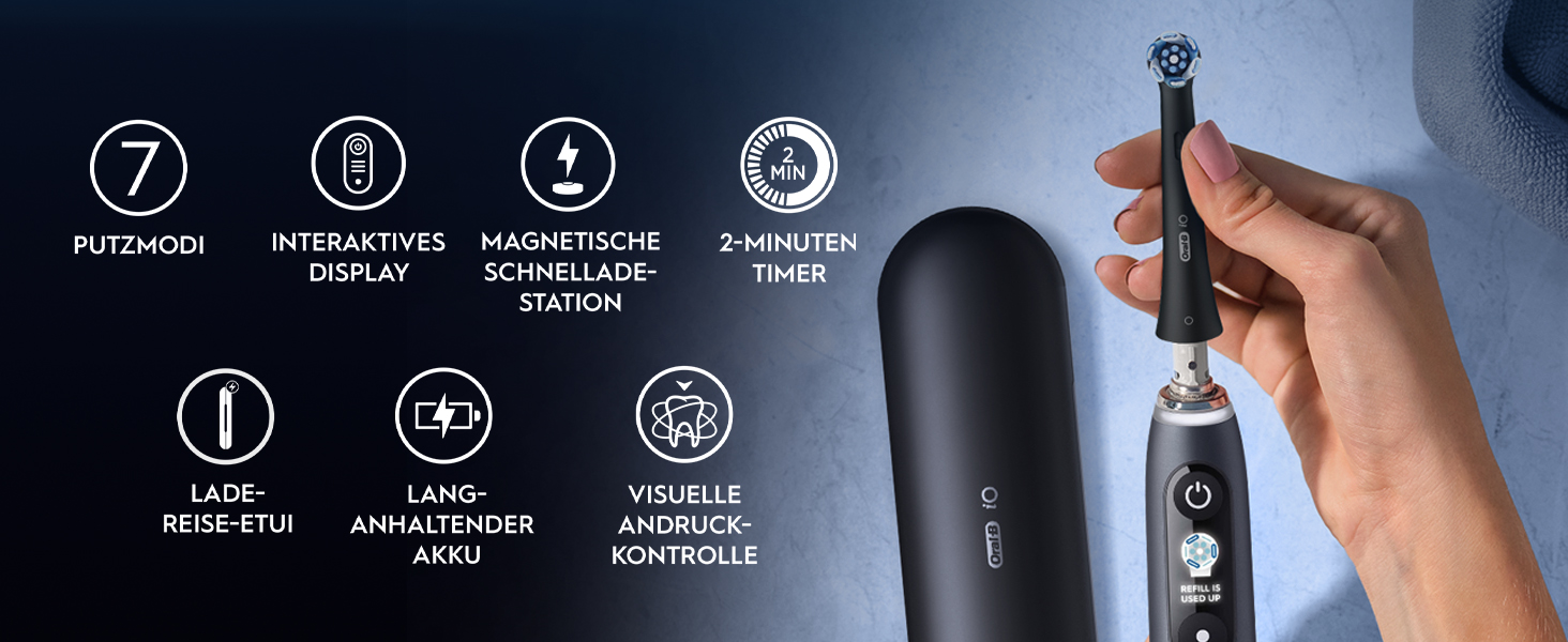 Електрична зубна щітка Oral-B iO Series 9, набір з 2 шт (Чорна та Рожева), 3 додаткові насадки та футляр