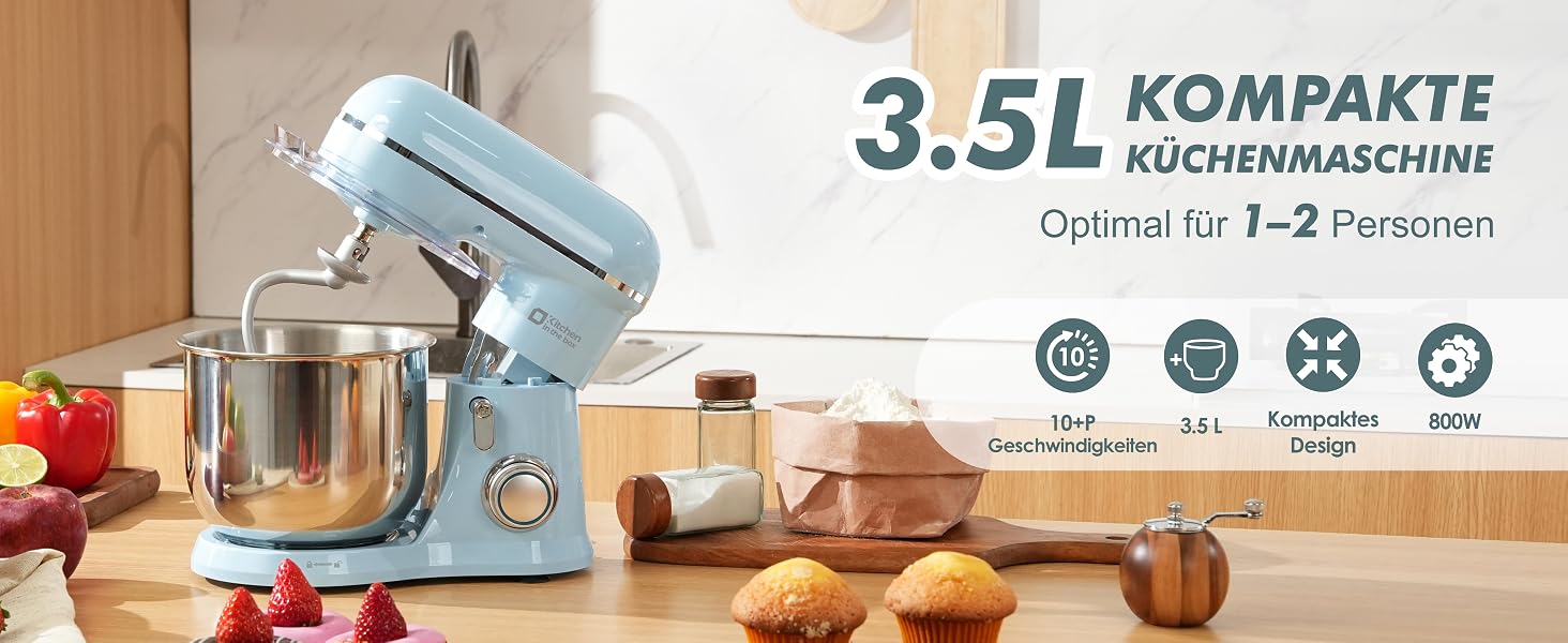 Кухонний комбайн Kitchen in the box — планетарний міксер та тістоміс 3.5 л, 10 швидкостей, з насадками (гак, вінчик, міксер), синій