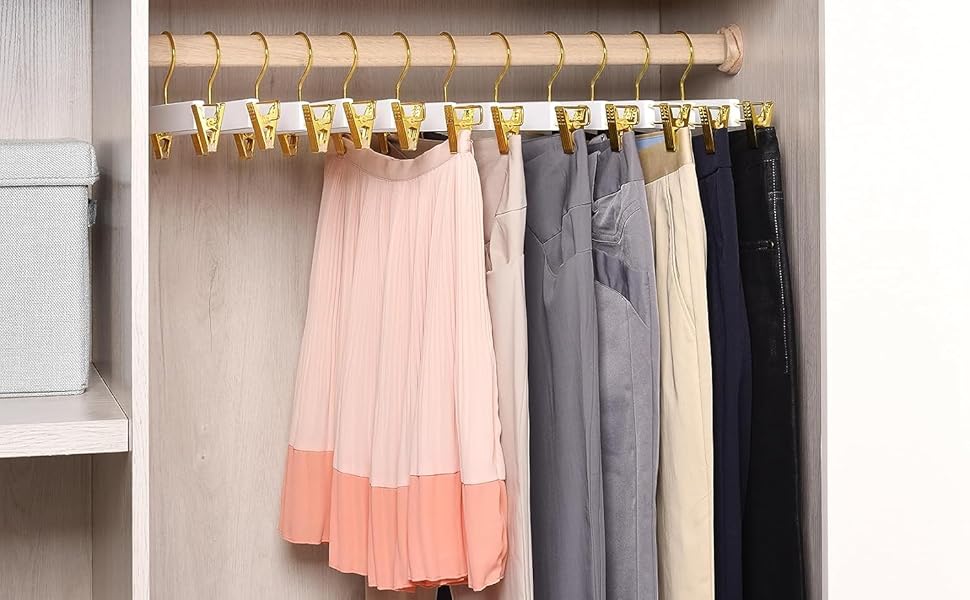 20 дерев'яних вішалок для одягу Amber Home 36 см: штани, шорти, спідниці, шкарпетки, білизна. Міцні, з антиковзними кліпсами та поворотним гачком