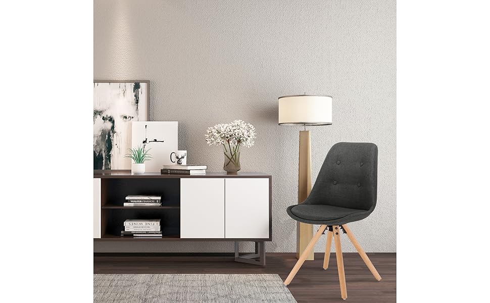 Набір обідніх стільців Woltu 4 шт., стиль скандинавський, сірий, з м'яким сидінням з льону, для кухні та вітальні