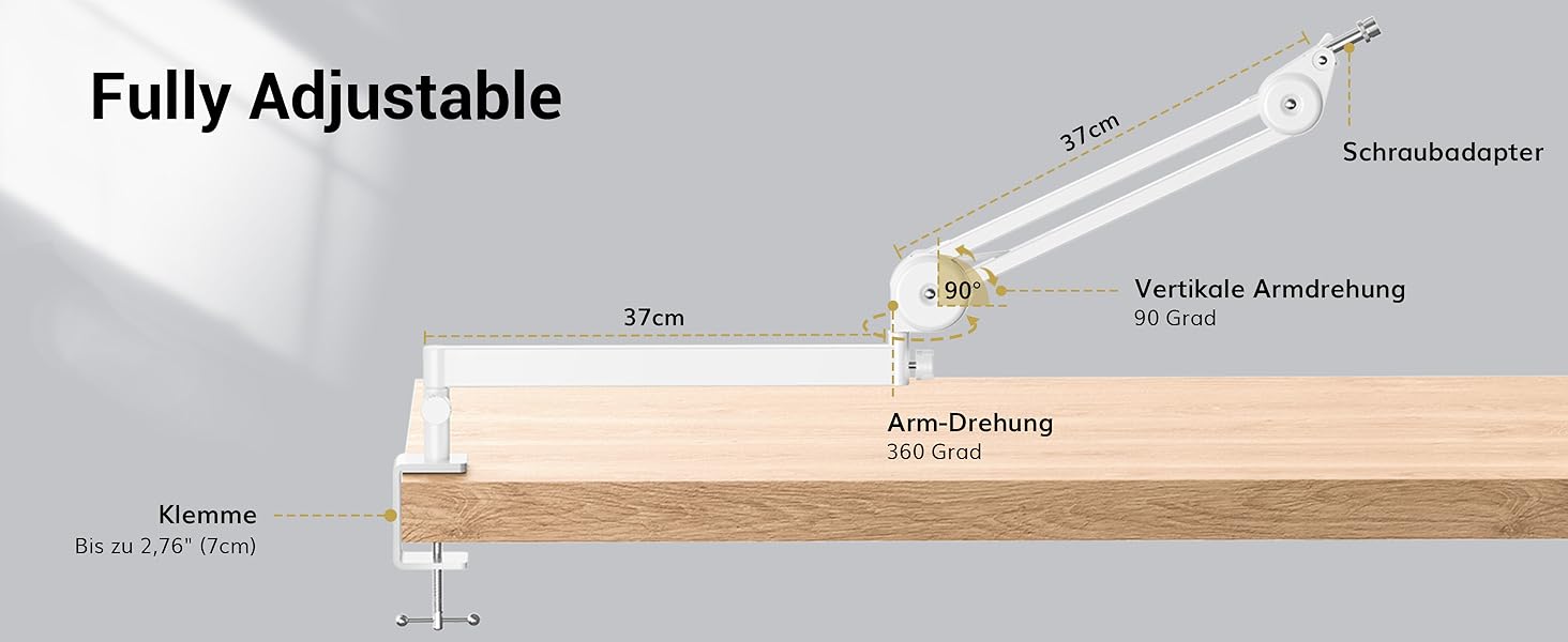Мікрофонна стійка TONOR T40LP низькопрофільна, біла, з прихованими пружинами, 37+37 см для геймінгу, подкастів, запису звуку