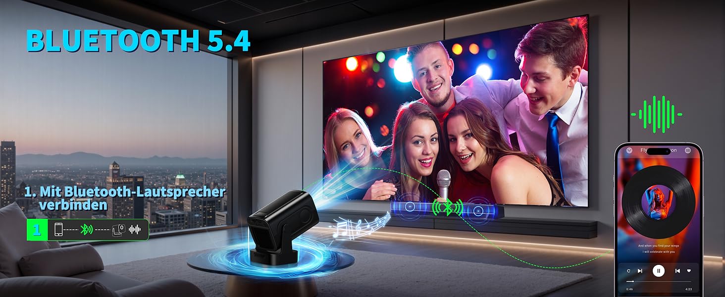 Портативний проєктор Mini Beamer 4K Full HD 1080P з WiFi 6, Bluetooth 5.2 та автоматичною корекцією трапецеїдальних спотворень. Підтримка HDMI, TV Stick, Memory Stick, Laptop. Білий (NT10-Black)