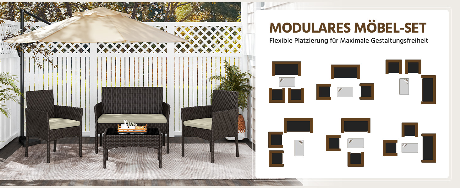 Набір садових меблів Yaheetech на 4 особи: диван, 2 крісла, стіл, подушки. Набір меблів для балкона, тераси, саду. Чорний та сірий (коричневий та бежевий).