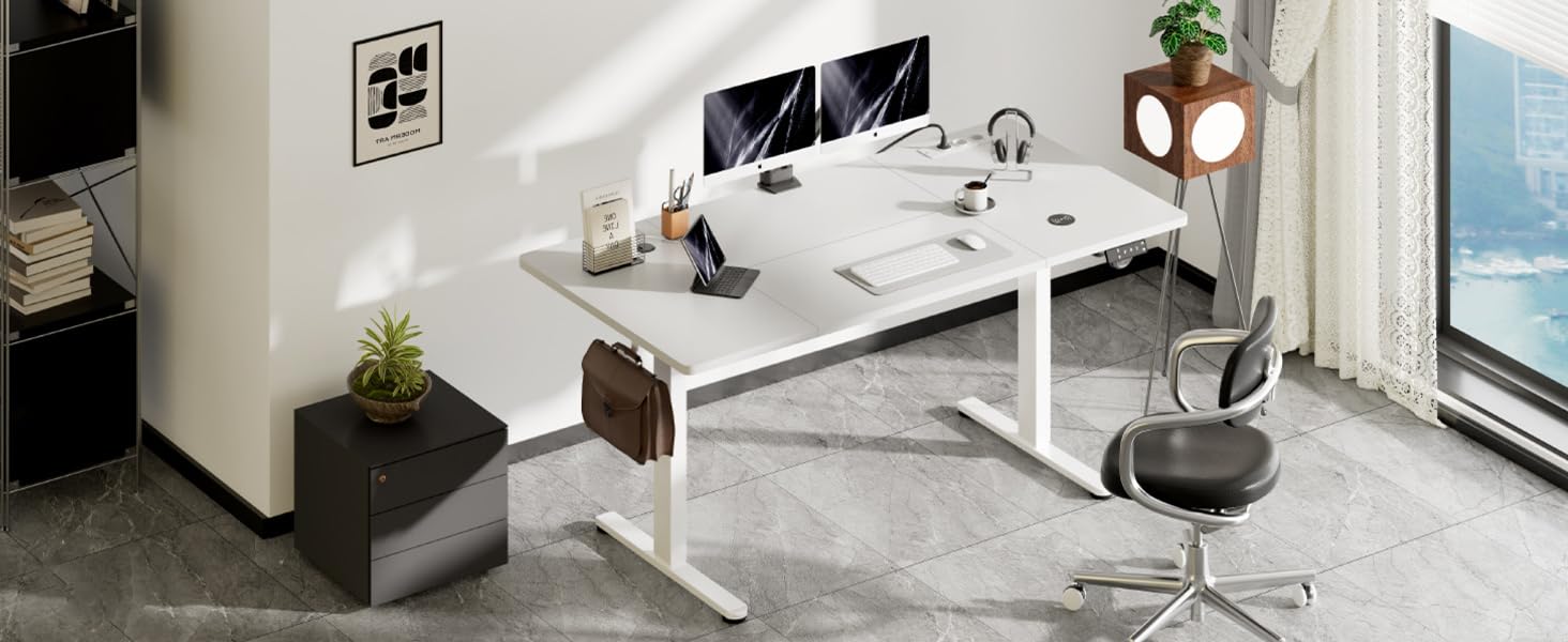 Електричний стіл JUMMICO з регулюванням висоти, бездрожною зарядкою та євро-розеткою USB, 160x80 см (білий)