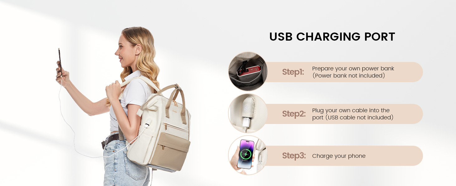 Сумка-рюкзак LOVEVOOK для жінок, 15.6 дюймів, для ноутбука, подорожей, роботи, школи, універу, офісу, водонепроникна, елегантна, бежева