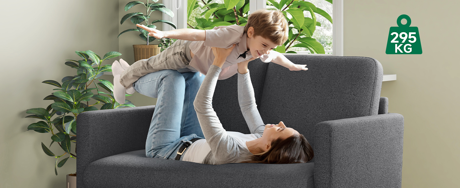 Двомісний диванчик для підліткової кімнати, компактний диван з масиву дерева, сірий колір, 130 см