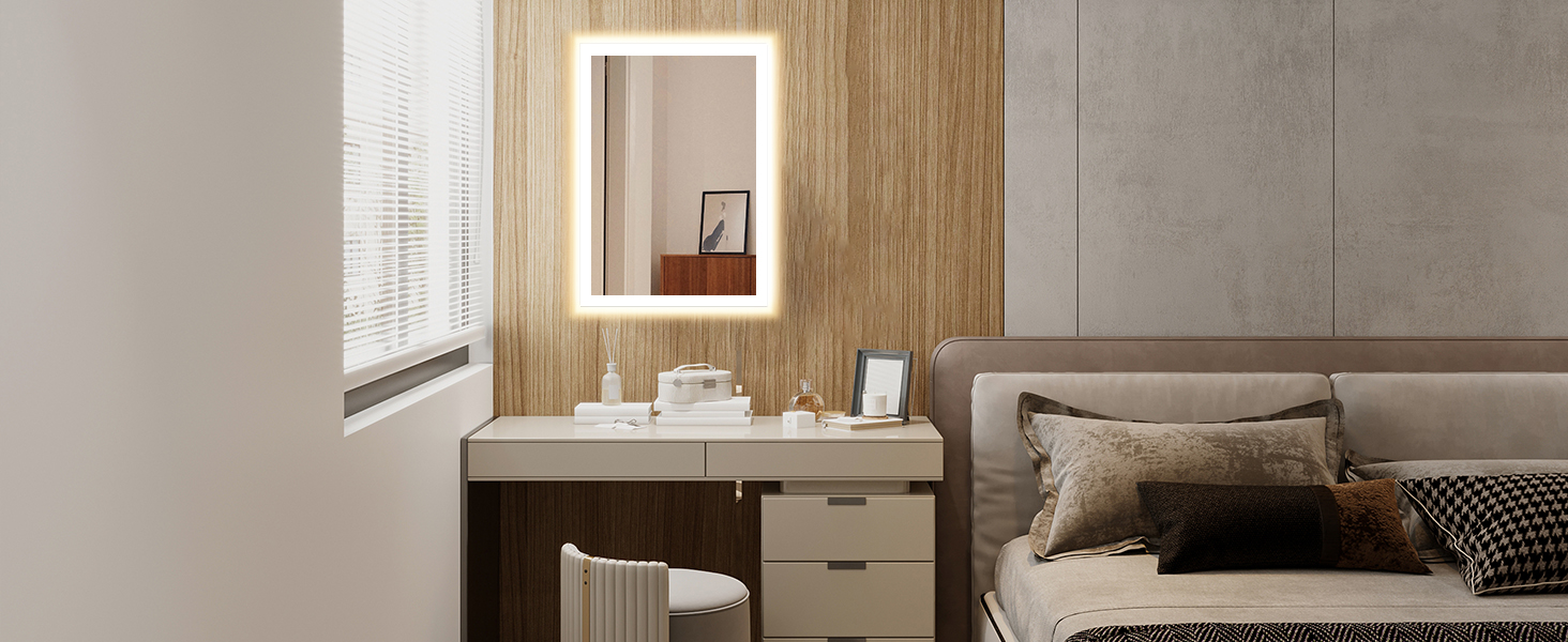 Дзеркало для ванної кімнати GIMBELEN з підсвічуванням LED, антизапар, 2 кольори світла (3000K/6500K), функція пам'яті, прямокутна форма, 50 x 70 см