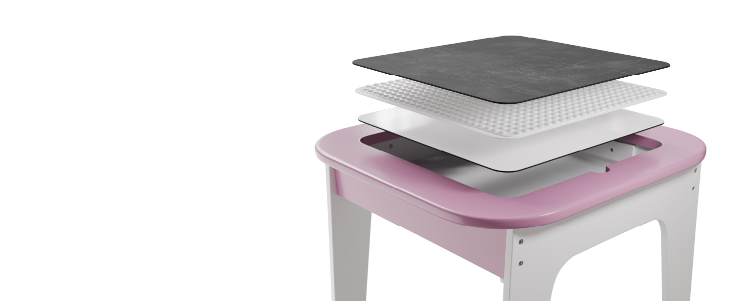 Дитяча стільниця Juskys Milou - комплект з 2 стільців та столу - дерев'яний дитячий столик з місцем для зберігання, стільниця для малювання (рожева)