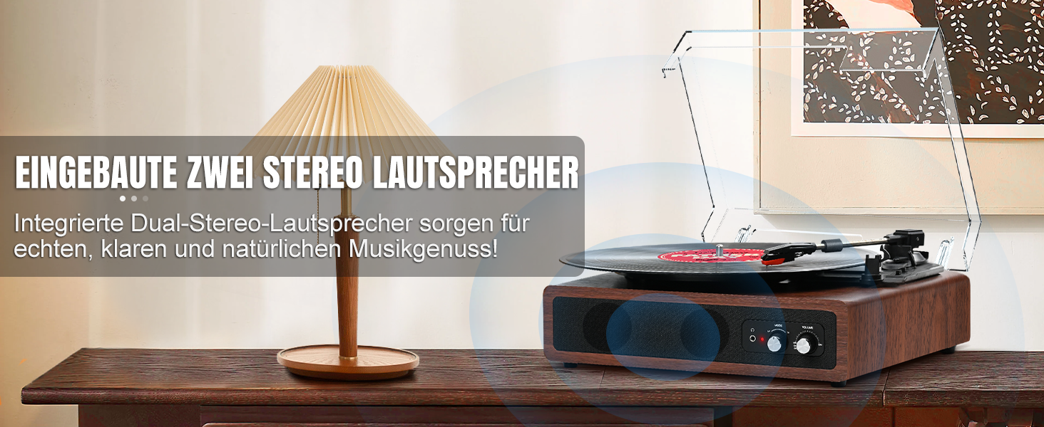 Вініловий програвач FYDEE з Bluetooth, вбудованими стереодинаміками, 3 швидкостями (33/45/78 об/хв), RCA-виходом, AUX-входом, ретро дизайн, темно-коричневий