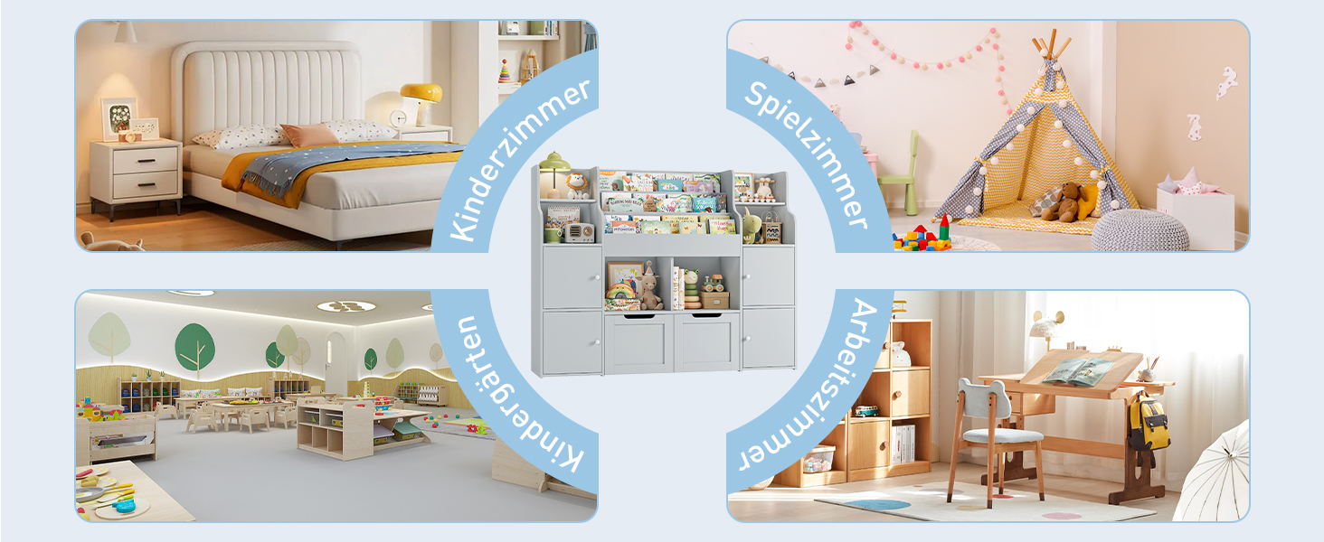 FOREHILL Поличка для іграшок та книжок у дитячу кімнату з дерева, сіра, 122 x 30 x 100 см