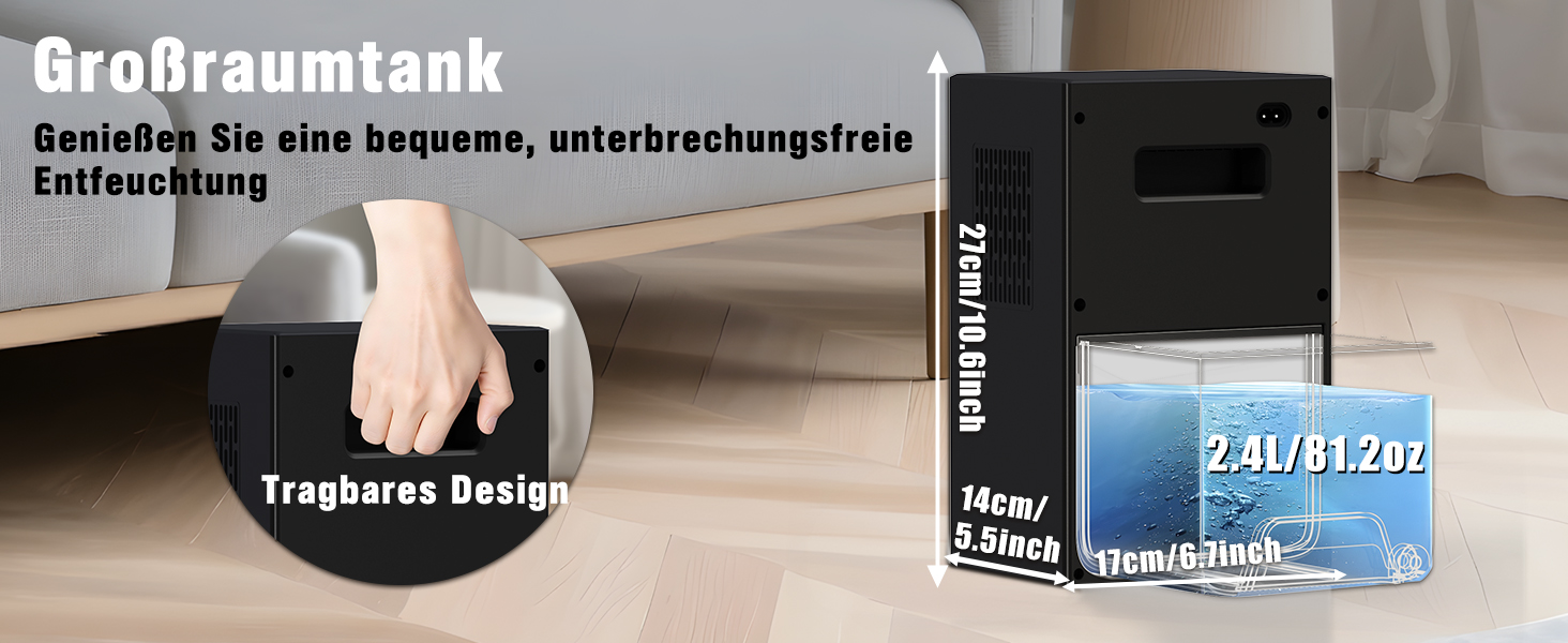 Електричний осушувач повітря Tipkook 2400 мл з автоматичним розморожуванням, 10 кольорів підсвічування, таймер 8/12/24 год, 35 дБ, портативний для ванної, спальні, кухні, шафи (новий, чорний)