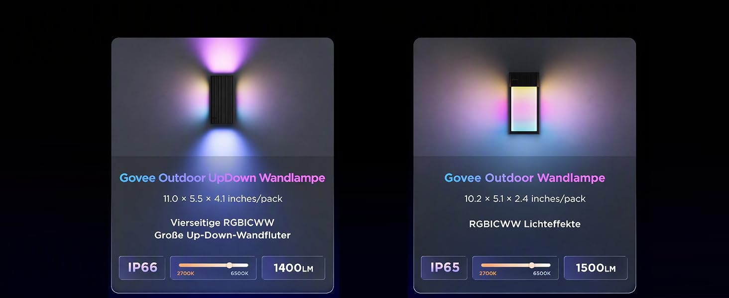 Набір вуличних настінних світильників Govee Outdoor UpDown RGBICWW, 1400лм, захист IP66, 2 шт