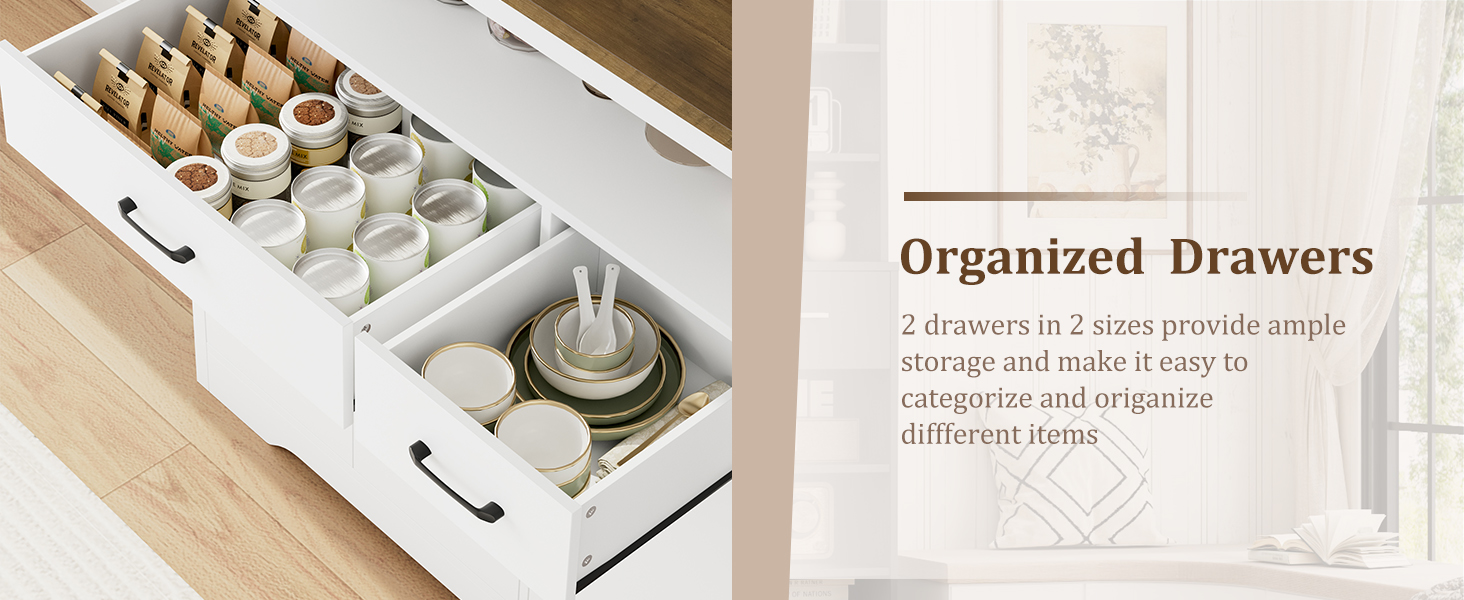 Сервант HOCSOK з 2 шухлядами та 3 дверцятами, кухонна комода, буфет з робочою поверхнею для вітальні/їдальні, регульована полиця, 105x100.5x39.5 см