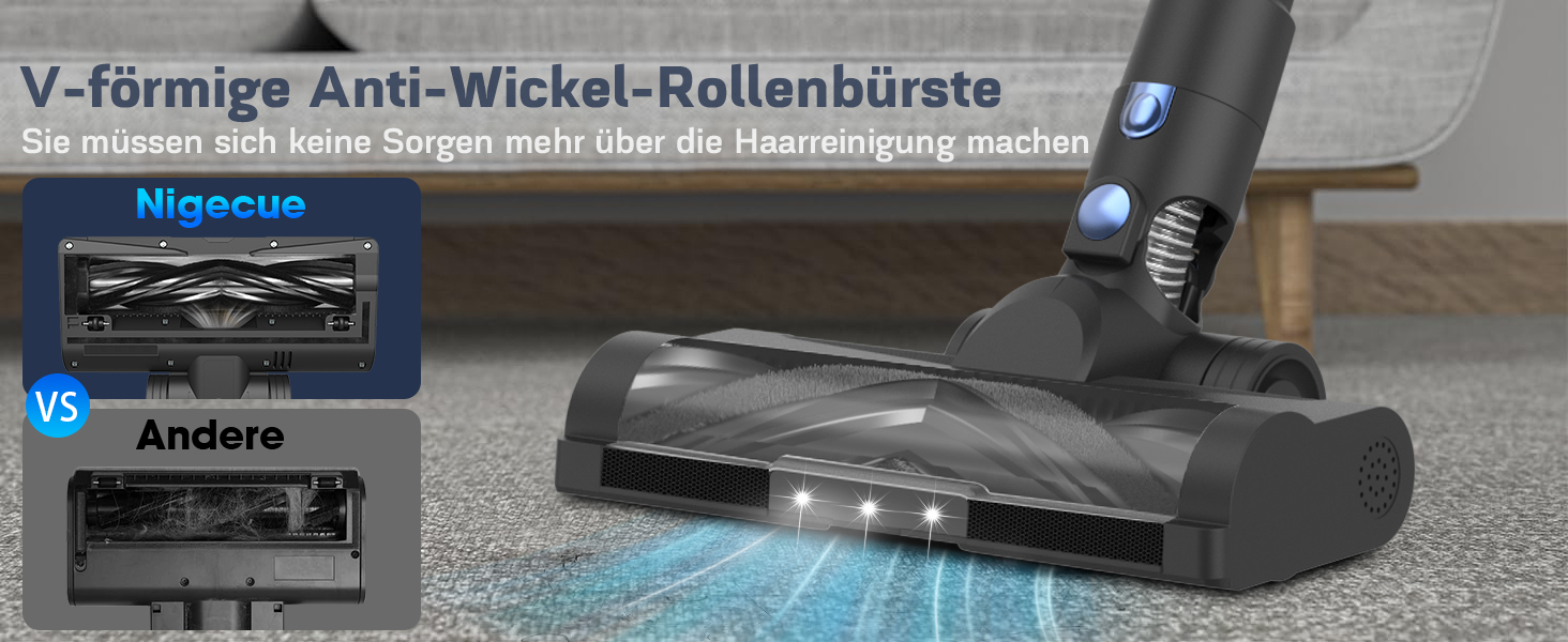 Бездротовий пилосос Nigecue 550W з акумулятором, 45000Pa, 60 хвилин роботи, Smart-дисплеєм, антизаплутувальною щіткою, 1.5L контейнером для сміття, для твердих поверхонь, килимів та шерсті тварин