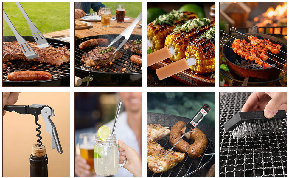 Набір гриля з нержавіючої сталі на 38 предметів, кейс для гриля, подарунок для чоловіків, повний набір інструментів для барбекю, високоякісний набір для гриля для відпочинку на відкритому повітрі