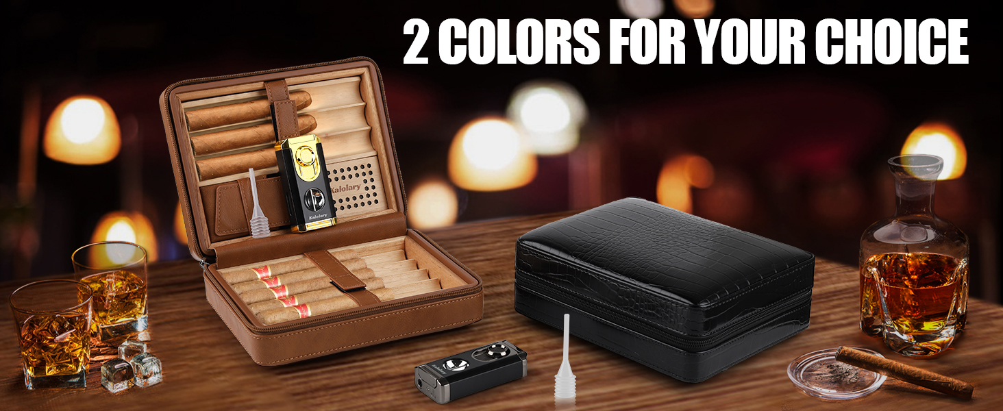 Вишуканий вологозбережувач для сигар Kalolary з різаком, портативний дорожній футляр для сигар з кедрової деревини, вміщує до 8 сигар, чудовий подарунок для чоловіків (Чорний)
