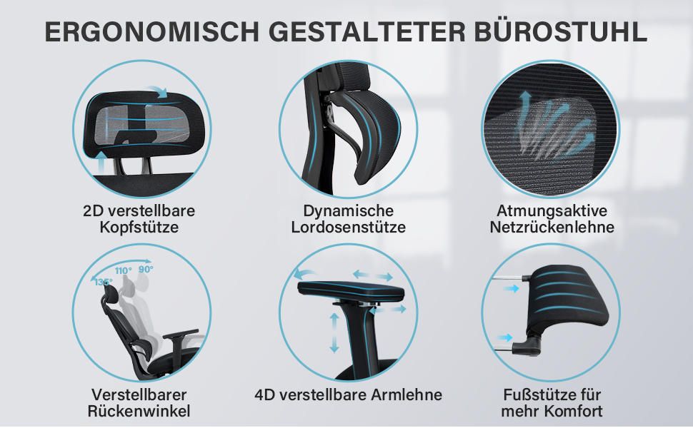 Ергономічне крісло для офісу з підніжкою, висока спинка, 2D підголівник, відкидні підлокітники, сидіння з губки, сітчастий офісний крісло, крісло для начальника, комп'ютерне крісло для дорослих, чорне